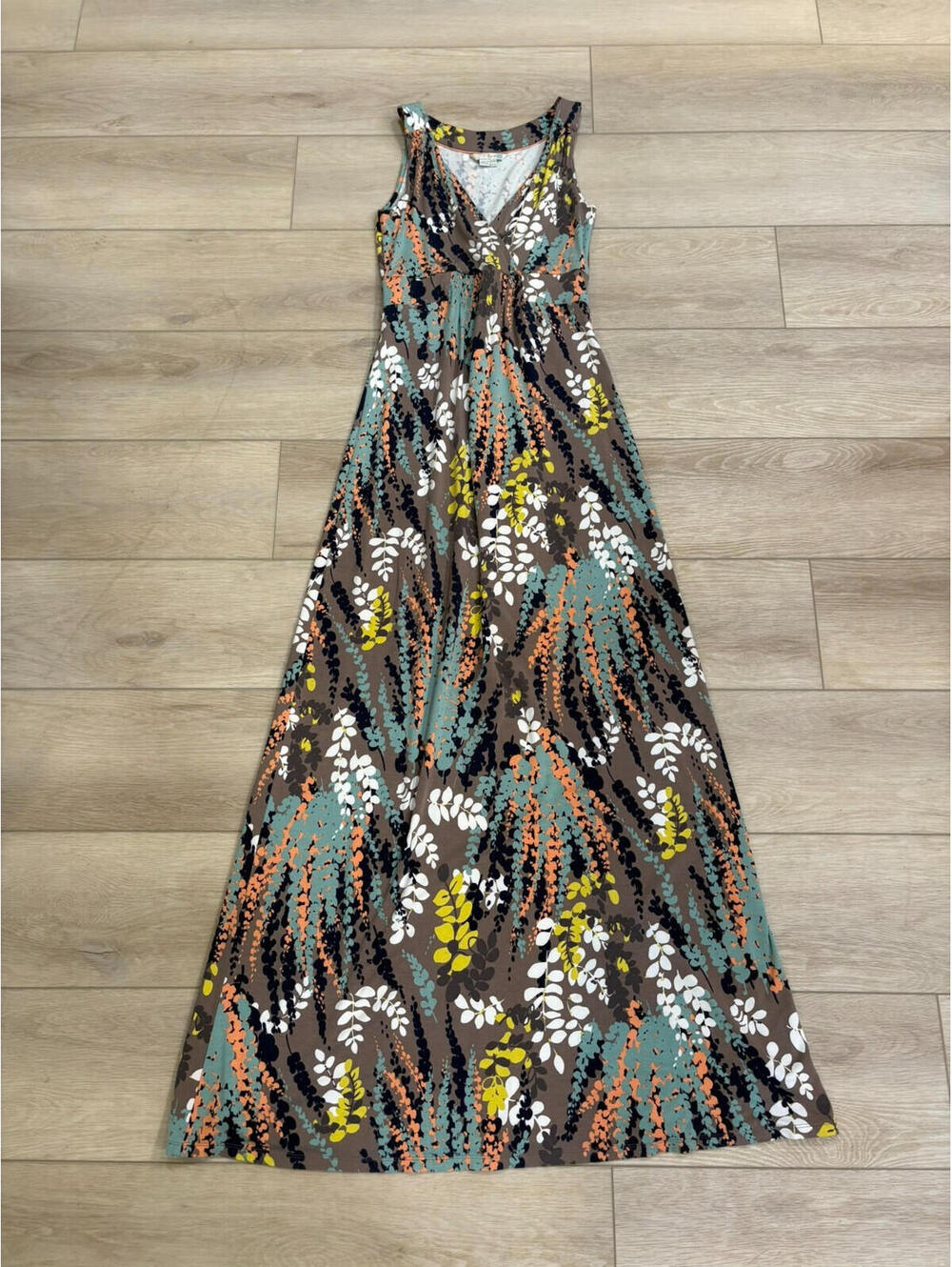 Boden Jersey Maxi Dress Botanical Print V-Neckline, Empire Waist US 6 Long 6L